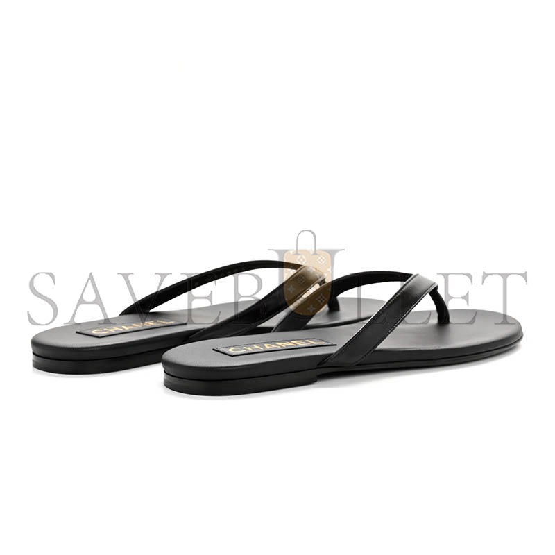 CHANEL LAMBSKIN CRYSTAL CC THONG SANDALS